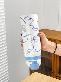 34oz Stylish Stainless Steel Water Bottle - Trendy Floral Two-Tone Design, 24Hr Hot/Cold Insulated, Leakproof Sport Lid & Handle