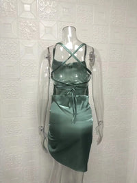 European and American sexy strapless high waisted back lace up temperament suspender slit dress