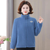Winter Mother's Attire New Jacket Middle-Aged And Elderly Women's Fleece-Lined Woolen Sweatshirt Warm  Stand Collar Top