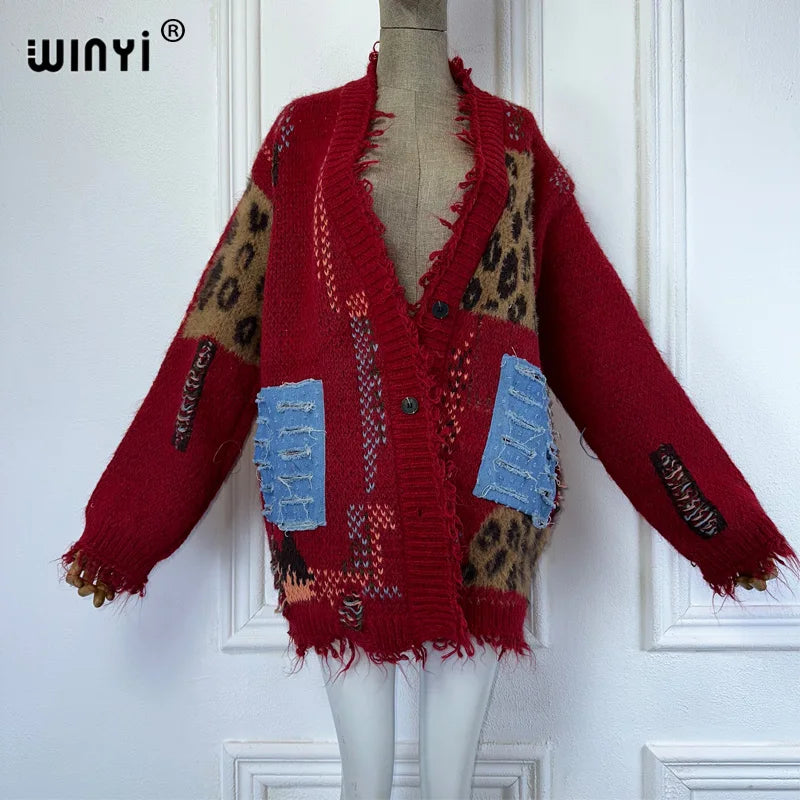 WINYI Make old holes and knit winter cardigan woman kimono party dress vintage abaya dubai luxur winter outfits for women coat