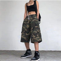 Shorts Men Clothing Loose Street Camouflage Wide-Leg Elastic Waist Casual Versatile Below Cropped Pants Knee Length Summer