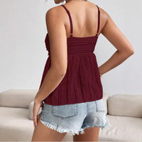 2026 Summer New Fashion Women's Top Spaghetti Strap Camisole Ruffled Hem Chest Folds Sweet Summer Blouse Y2k Clothing