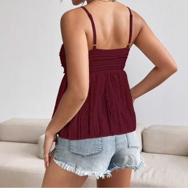 2026 Summer New Fashion Women's Top Spaghetti Strap Camisole Ruffled Hem Chest Folds Sweet Summer Blouse Y2k Clothing