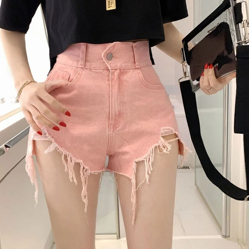 Streetwear Stylish Sexy Hot Shorts Girls Vintage Ripped Jeans Shorts Women High Waist Denim Shorts Female Summer Chic  Casual