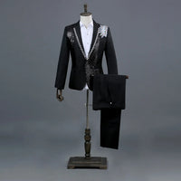 2025 Men's Party Prom Sequin Dress Suit 2 Piece Sets Luxury Classic Black White Diamond Singer Dance Stage Performance Costumes
