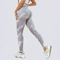 Seamless Tie-Dye Yoga Pants High Waist Peach Booty Leggings for Women - Print Workout Tights Butt Lifting Fitness Cross-Border
