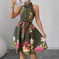 2026 Spring and Summer New Casual Style Waist Strap Dress Flower Printed Women's Dress