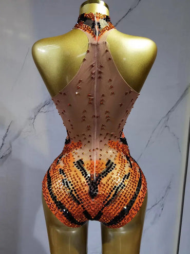 Gold Sequin Sexy Tight Bodysuit Triangle Pants Future Soldier Party Performance Costume for Women's Group Dance Y027