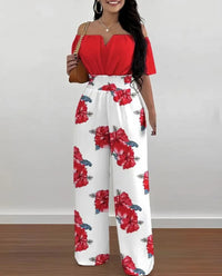 Summer Fashion Printed Wide Leg Jumpsuit Women Sexy Beach Style Off-shoulder High Waist Jumpsuit Womem