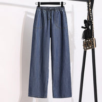 Wide Leg Jeans Women Summer Thin High Waist Draped Straight Loose plus Size Slimming Ice Silk Long Pants Casual Trousers