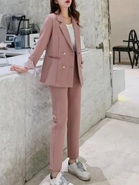 New Fashion Women Blazer Pants Two-Piece Set Office Lady Slim Pants Suits Female Fashion Blazer Suit