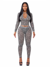 FAGADOER Sexy Stripe Patchwork 2 Pieces Set for Woman Outfit Solid Long Sleeves Crop Top and Leggings Pants Female Streetwear