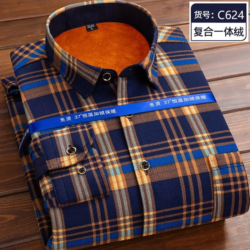 Autumn and Winter Men's Long-sleeved Fleece Shirt Thermal Shirt Plaid Jacket Clothes Men's Clothing Streetwear Men Shirts