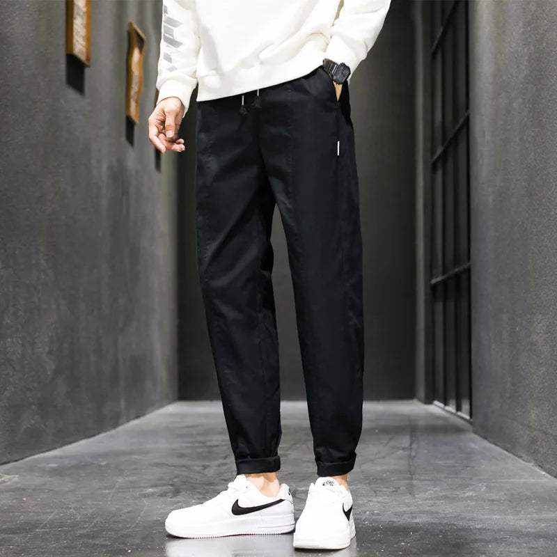 Men's Casual Jeans Pure Cotton Straight Workwear Korean Style Trendy Versatile Ties Sports Pants