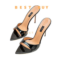 2023 New Women's Open Toe Mules Gold Silver Slip on Thin High Heel Sandals Banquet Sexy Fashion Ladies Sandals Plus Size 35-43