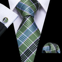 Barry.Wang Plaid Silk Men Tie Hanky Cufflinks Set Checked Jacquard Necktie for Male Formal Casual Wedding Business Party Events