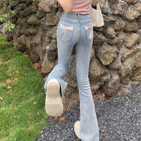 Womens Jeans Lace Denim Pants for Women High Waist Shot Bow Tie Stylish Loosefit Trousers Office Medium Wash 2025 Quality Cool Z