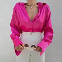Fashion Long Sleeve Satin Women Shirts Office Lady Elegant Loose Silk Blouses Button Up Tops