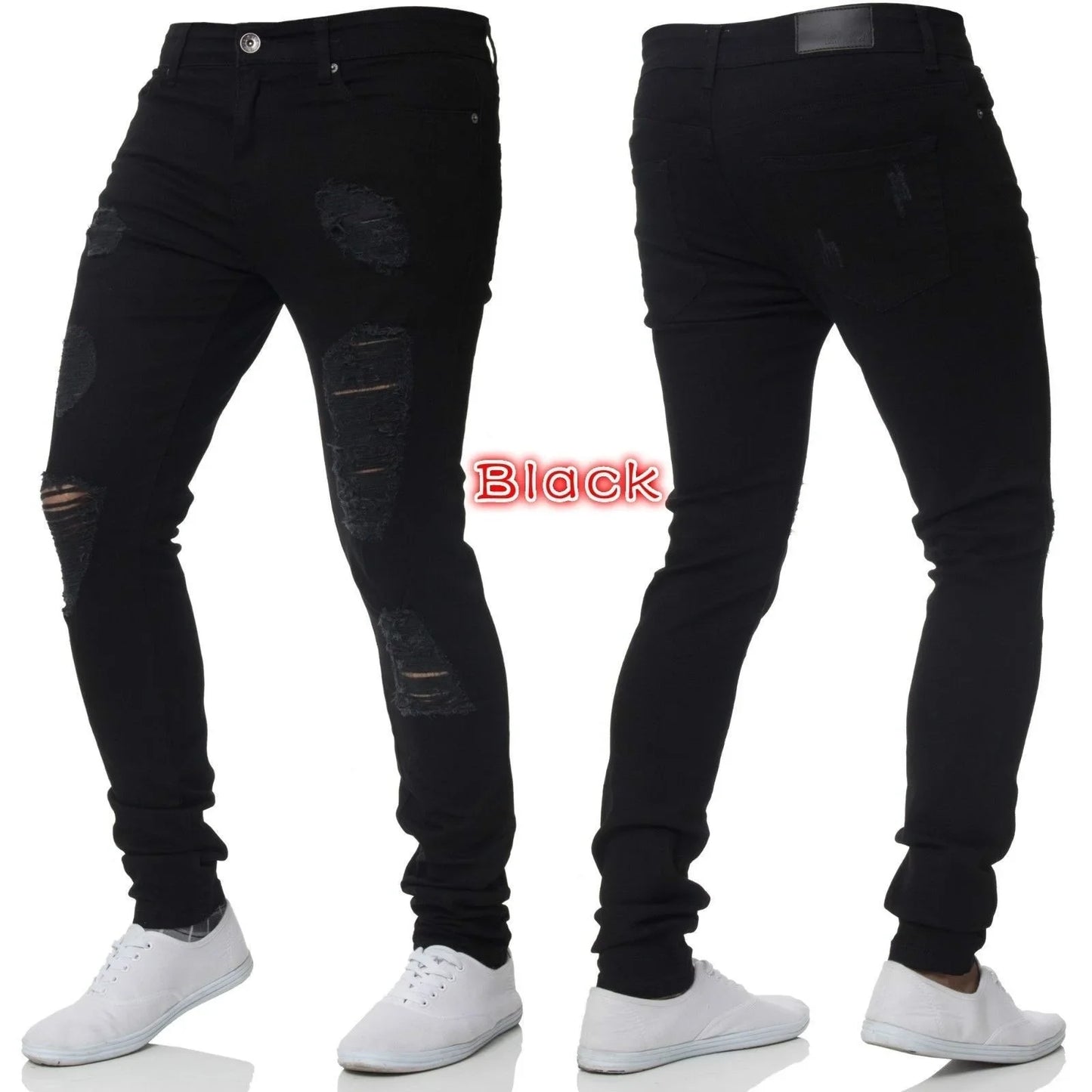 2023 White Embroidery Skinny Ripped Jeans Men Cotton Stretchy Slim Fit Hip Hop Denim Pants Casual Jeans for Men Jogging Trousers