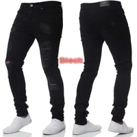 2023 White Embroidery Skinny Ripped Jeans Men Cotton Stretchy Slim Fit Hip Hop Denim Pants Casual Jeans for Men Jogging Trousers