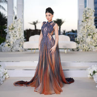 Sharon Said Women's Formal Evening Gowns Cape Sleeve Criss-cross Halter Luxury Prom Dress for Wedding Party SS297 Customized