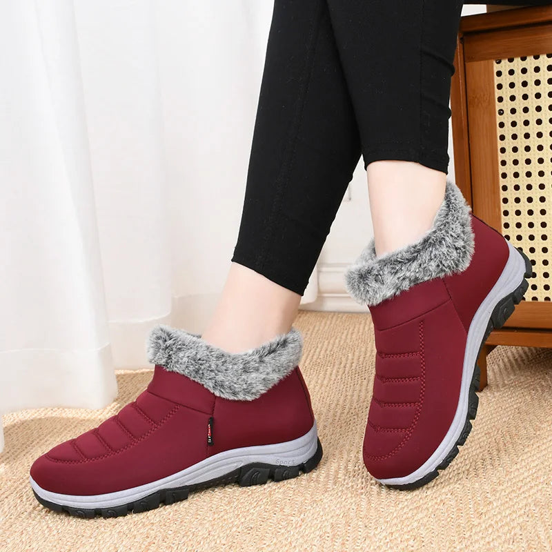 Women's Winter Shoes for Middle-Aged and Elderly Mothers, Non-Slip Women's Velvet Warm Grandma Fashion Snow Boots and Short Boots