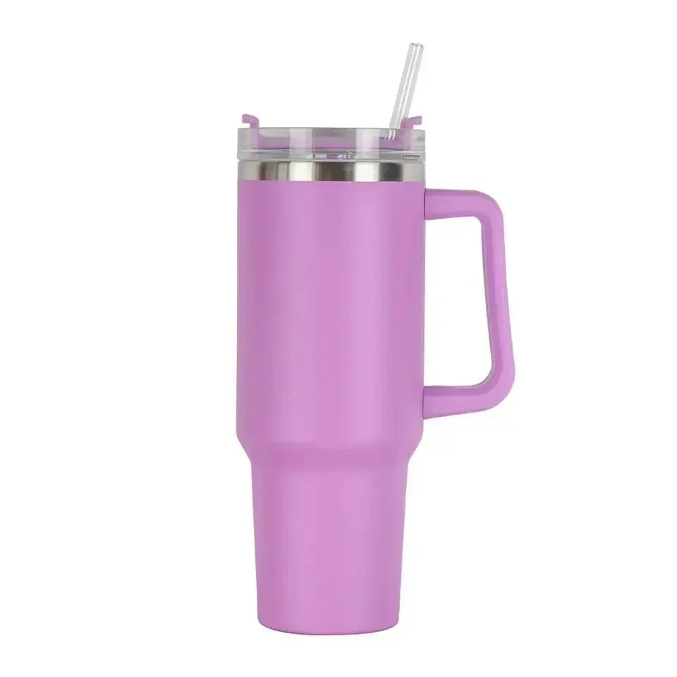 40oz Stainless Steel Car Cup Large Capacity Water Cup with Handle and Straw Double-walled Insulated Travel Mug Holiday Gifts