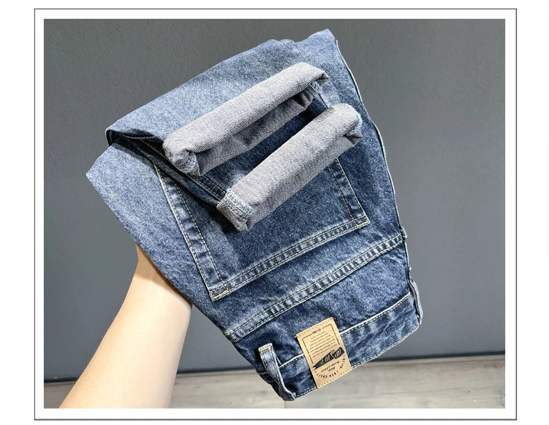 Men's Jeans Streetwear Fashion Tapered Pants Blue Casual Personality Vintage Male Clothing Slim Denim Trousers Brands