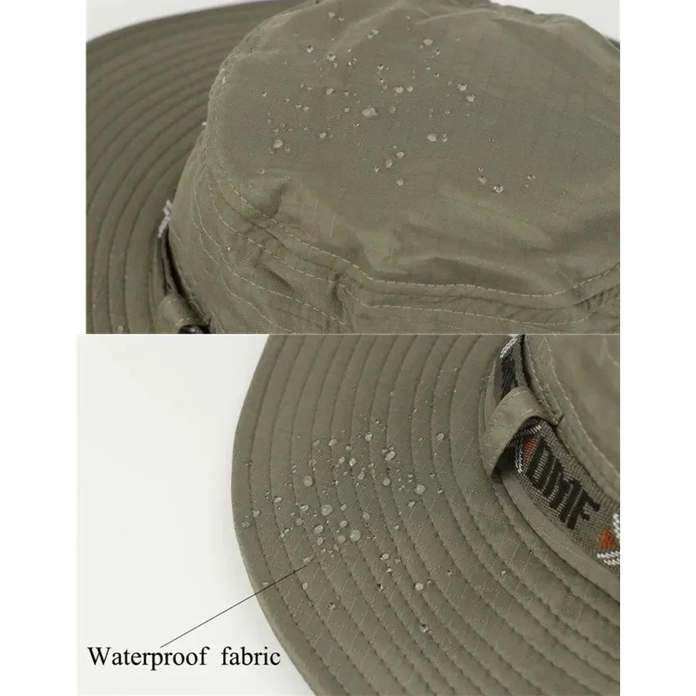 Men Bucket Hat Outdoor UV Protection Wide Brim Panama Safari Hunting Hiking Hat Mesh Fisherman Hat Beach Sunscreen Cap