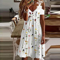 Summer Casual White Lace Dress - V-Neck Suspender Short Skirt