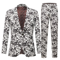 Men&#39;s Suit Autumn American Graffiti Print Suit Collar Slim Fit Casual Pencil Pants Streetwear Men Clothing Set 2 Piece