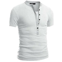 2026 Men's Summer Casual Shirts Solid V-neck Button Slim Fit T-Shirts for Men Fashion Short Sleeve Tees Tops Men Clothing S-3XL
