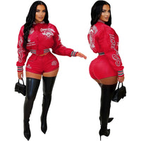 Leather Baseball Embroidery Jacket 2 Piece Pant Set Outfits Y2K Streetwear Women Winter Sexy PU Jackets Coat Two Piece Pant Sets