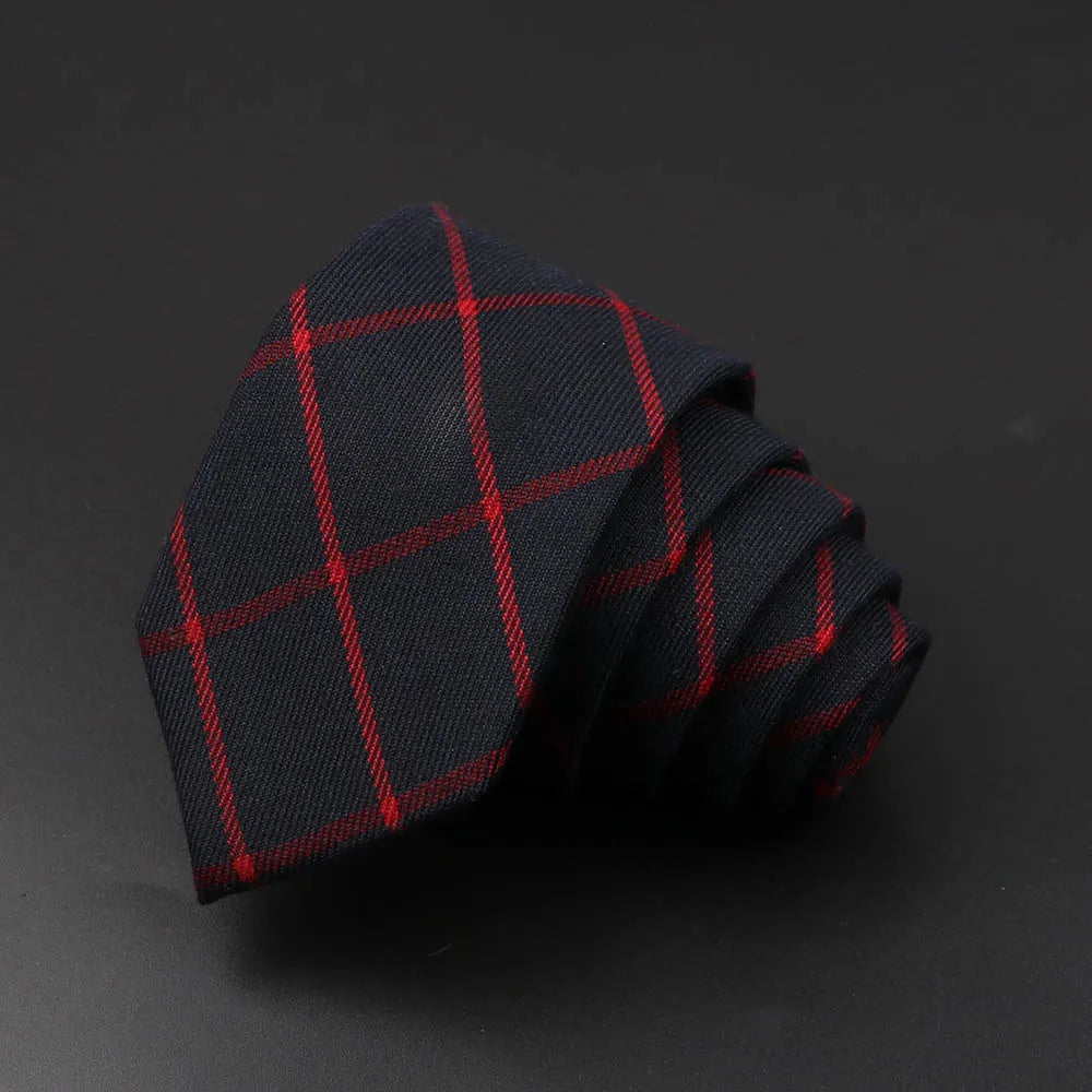 Classic Black Grey Plaid Cotton Necktie 6cm Slim Fashion Skinny Tie Men Tuxedo Suit Party Business Casual Accessory Cravat Gift