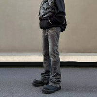 American high street washed black jeans for men stylish and straight cut slim fit elastic micro flared pants