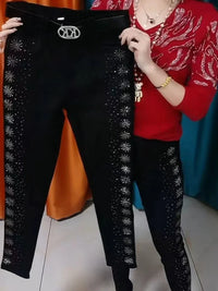 Women Jeans Autumn Spring 2025 Fashion High Waist Hot Drill Slim Cotton Elastic Denim Trousers Elegant Casual Black Pencil Pants