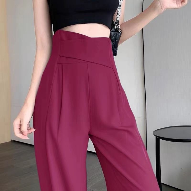 Office Purple Women's Pants Straight Leg Trousers for Woman Long High Waist Wide Sexy Work Solid Tailoring Classic 90s Clothing