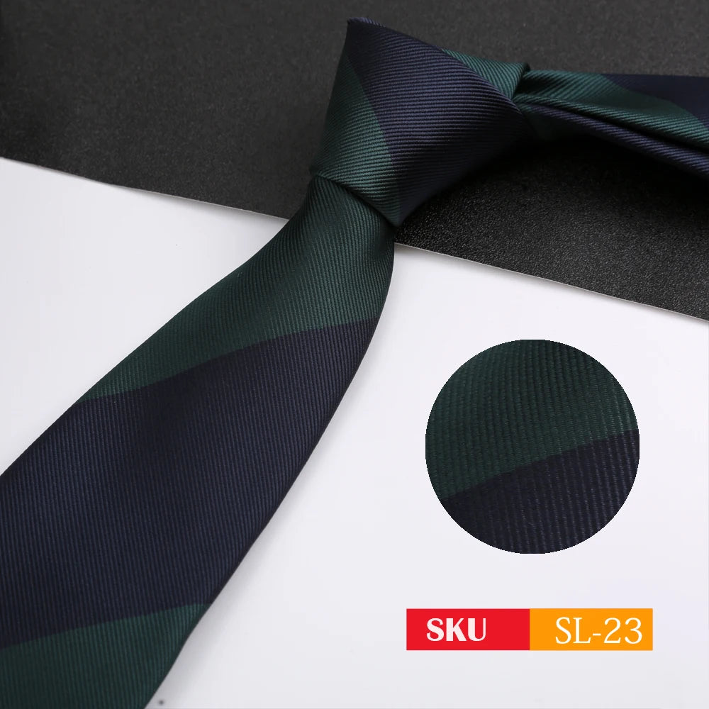 Luxury 8CM Mens Necktie Dark Green Color Dot Plaid Stripes Ties For Man Groom Jacquard Woven Neck Tie For Business Party