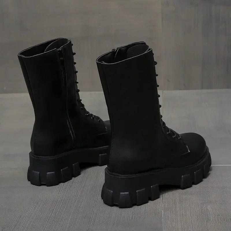 2024 Winter Shoes Women White Boots Autumn Fashion PU Leather Platform Gothic Boots Punk Combat Mid-Calf Boots For Women Booties