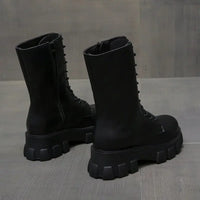 2024 Winter Shoes Women White Boots Autumn Fashion PU Leather Platform Gothic Boots Punk Combat Mid-Calf Boots For Women Booties