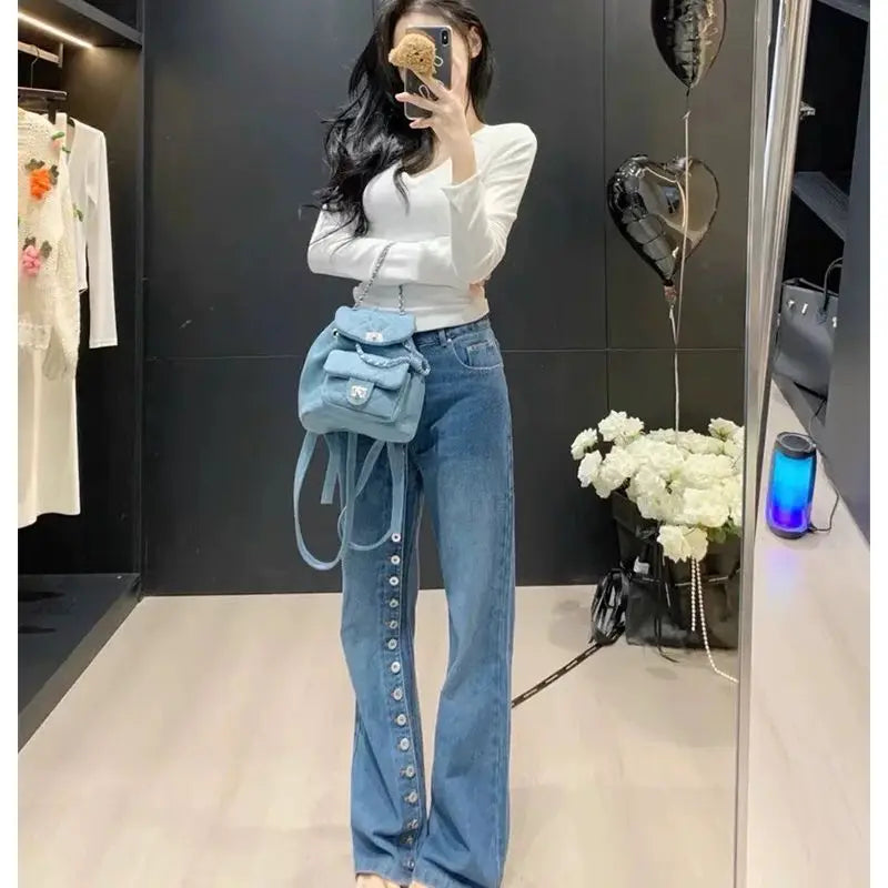 Design Inspired Wide Leg Jeans for Women in Spring 2025 New Vertical Straight Leg Pants