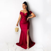 Elegant Women Evening Long Dress V Neck Sexy Female Robe Party Formal Vestidos Women Pack Hip Maxi Dresses