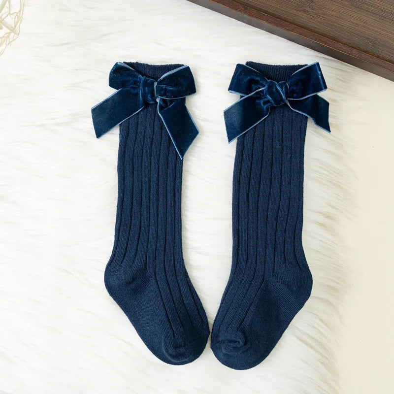 Autumn Winter Baby Girls Bowknot Knee High Socks Toddler Tube Princess Sock For Kids Knitted Socken Cute Leg Warmer 0-8Years