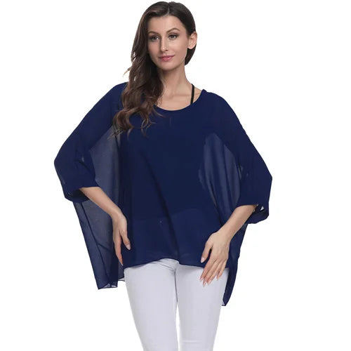 BHflutter White Blouse Shirt Women Fashion Batwing Casual Summer Tops Tees Ladies Print Chiffon Blouses Streetwear Plus Size