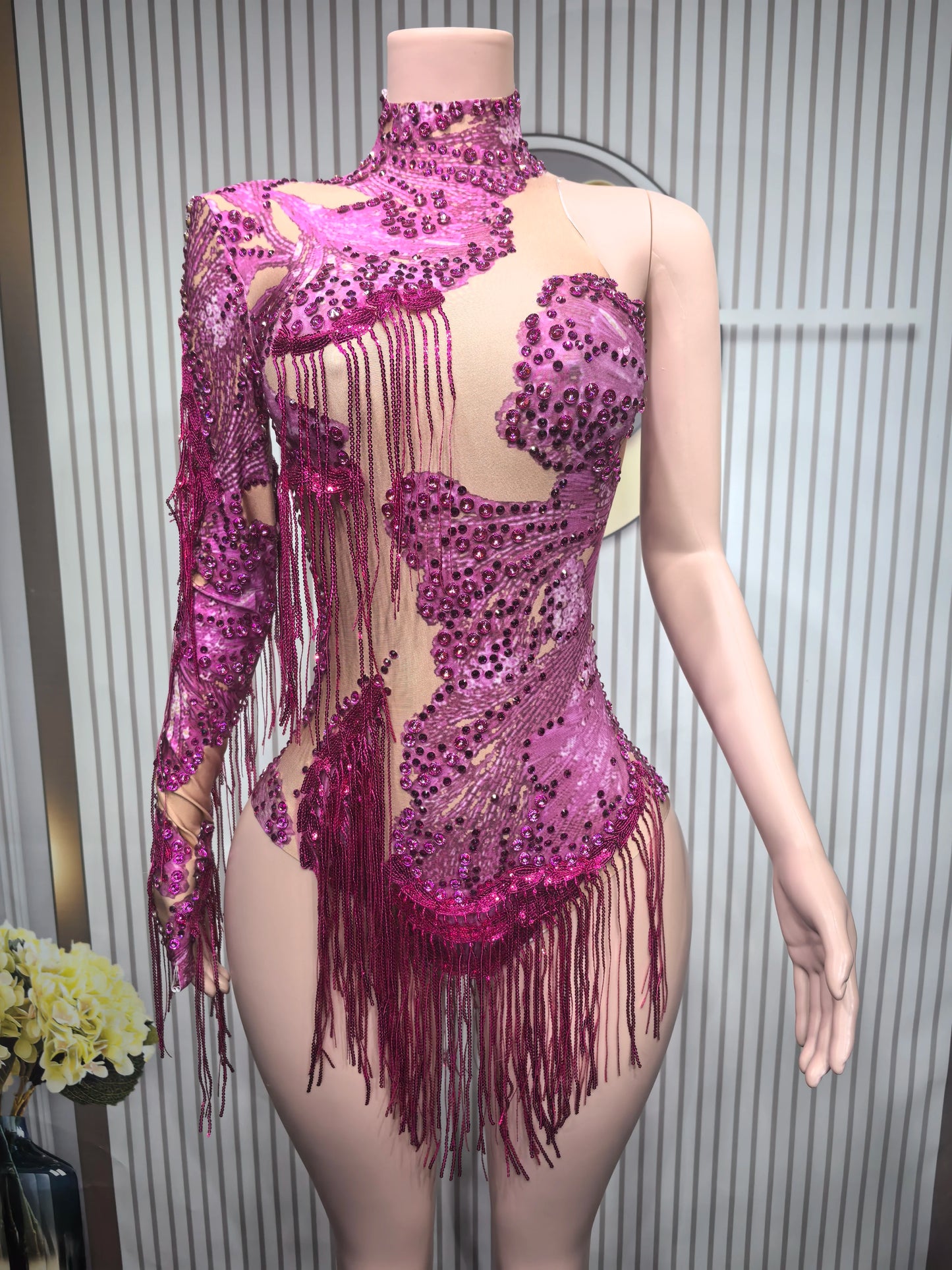 Gold Silver Sequins Tassel Elastic Bodysuit Sex)Pole Latin Dance Stage Wear Nightclub  DJSinger Dancer Performance Costume  Q025