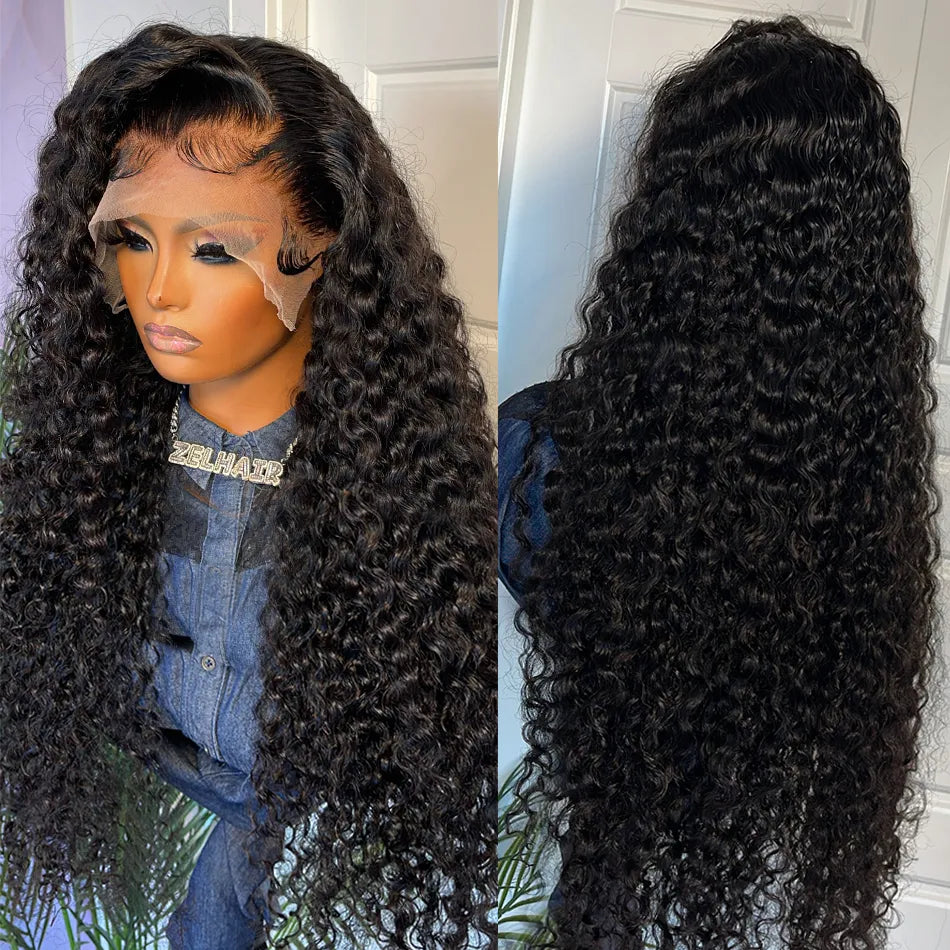 Soft Glueless 180 Density Curly26 "Long Natural Black Deep Wave Lace Front Wig for African Women Babyhair Preplucked Daily