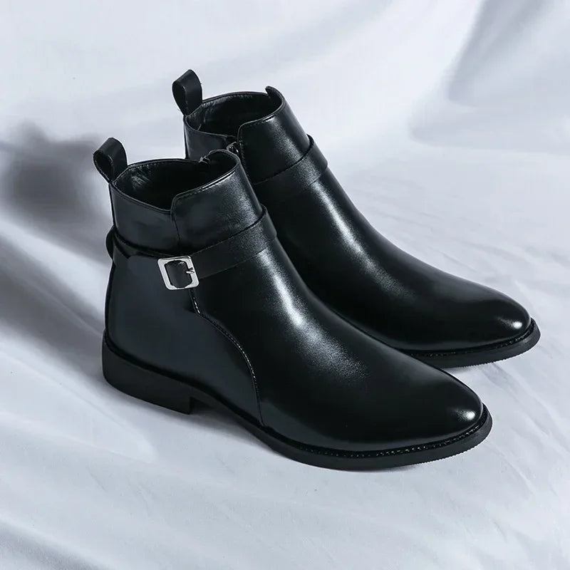 Autumn New Men's Boots British Style Pointed Formal Leather Oxford Shoes Dress Boots Chelsea Business Ankle Boots High-Top Shoes