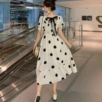 Short Sleeve Dresses Women Polka Dot Elegant French Retro Design New 2XL Female Clothes Party Korean Style Ruffles Trendy Cute