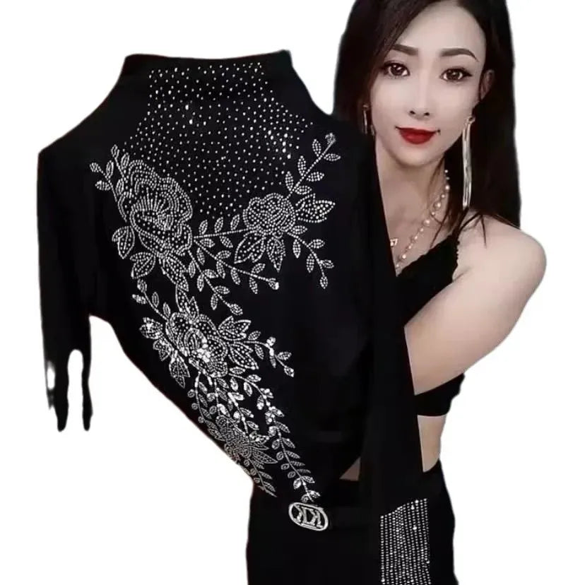 Autumn/Winter New Fashionable Half-Polo/Turtle Neck Solid Color Diamond-Embellished Base Layer Top Plus Size Belly-Covering Age-