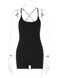 Hugcitar Black Square Collar Backless Sexy Bodycon Playsuit 2024 Summer Women Fashion Clothes Sport Yoga Streetwear Rompers